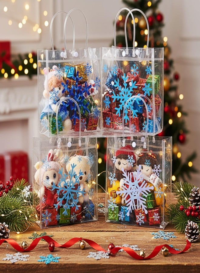 Tenceur 24 Pcs Winter Blue Snowflakes Clear PVC Gift Bags with Handles Winter Party Favor Bags Bulk Reusable Snowflakes Goodies Candy Treat Totes for Holiday Party Favors Supplies - Image 2